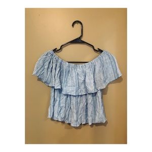 L.A. HEARTS Blue + White Striped Crop Top